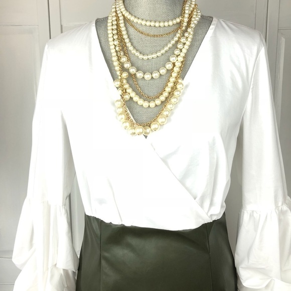 NEW YORK & CO COTTON/VEGAN LEATHER DRESS - Picture 6 of 7